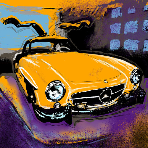 Mercedes-Benz 300 SL (yellow with the doors open)