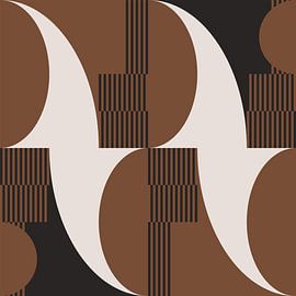 Géométrie abstraite rétro en marron, blanc et noir. Art géométrique abstrait moderne no. 3 sur Dina Dankers
