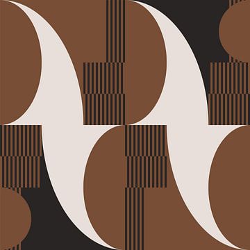 Abstracte Retro Geometrie in Bruin, Wit, Zwart. Moderne abstracte geometrische kunst nr. 3 van Dina Dankers