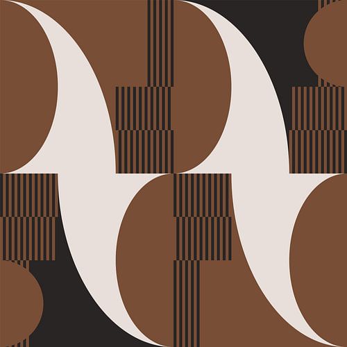 Abstracte Retro Geometrie in Bruin, Wit, Zwart. Moderne abstracte geometrische kunst nr. 3