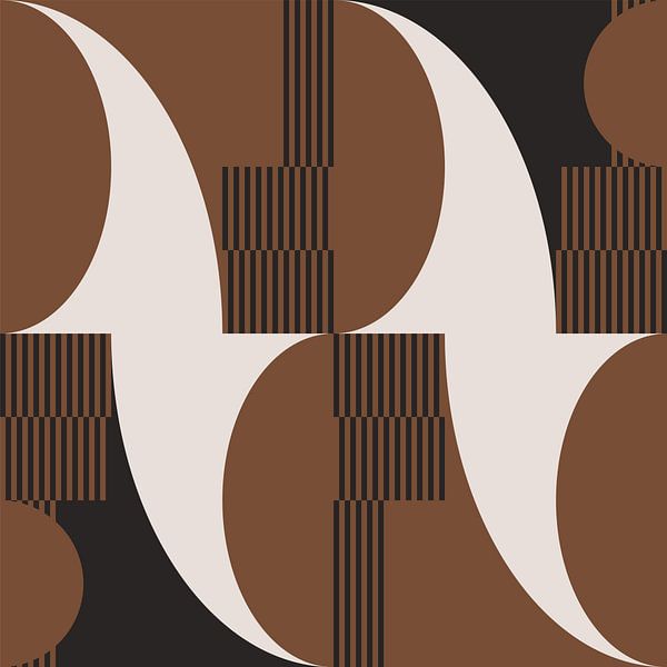 Abstrakte Retro-Geometrie in Braun, Weiß, Schwarz. Moderne abstrakte geometrische Kunst Nr. 3 von Dina Dankers