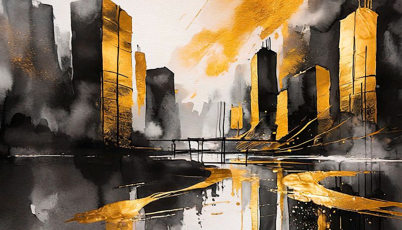 Stad met skyline in kunst van Mustafa Kurnaz