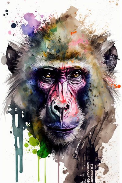 Babouin - Aquarelle par New Future Art Gallery