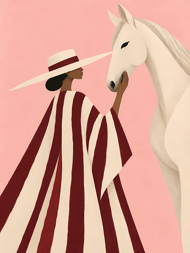 Woman Greeting an Ivory Horse