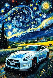 Nissan GT-R R35 Starry Night Painting – Legendary Performance Car Abstract Artwork
