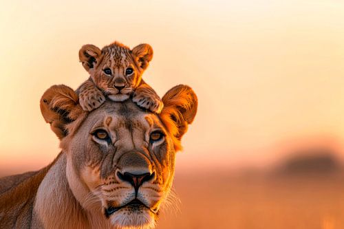 Leeuw familie zonsondergang