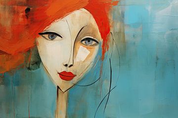 Rood Haar, Blauwe Achtergrond van De Mooiste Kunst