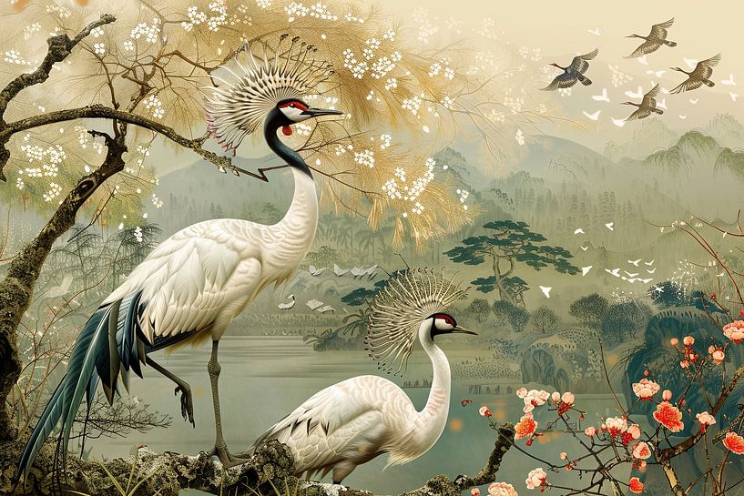 Japanese art birds of paradise by Egon Zitter