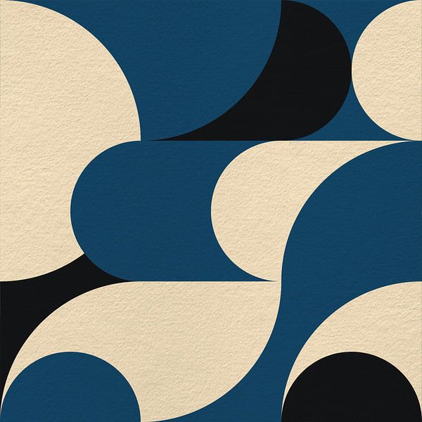 Moderne abstrakte minimalistische Kunst mit geometrischen Formen in Weiß, Schwarz und Blau von Dina Dankers