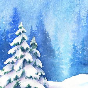 Winterwald Aquarellgemälde