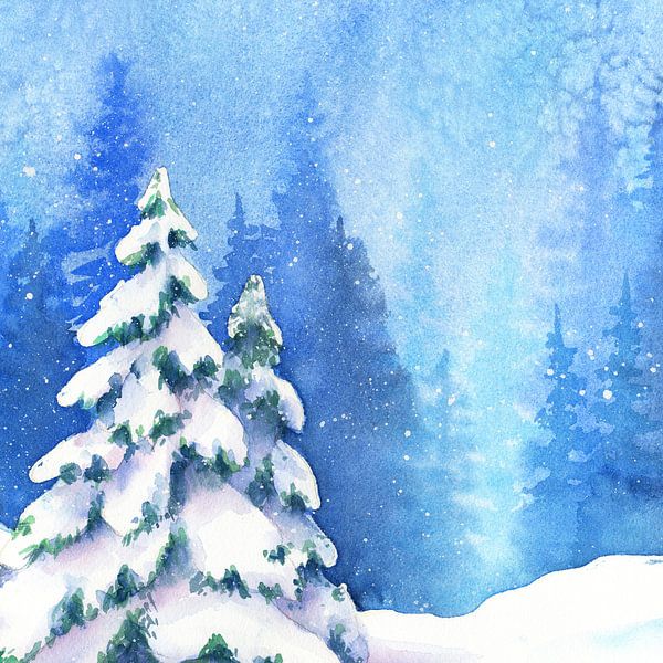 Winterwald Aquarellgemälde von Karen Kaspar