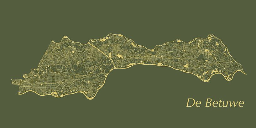 Water chart of the Betuwe in Green and Gold by Maps Are Art