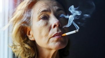 Peinzende vrouw met sigaret van Frank Heinz