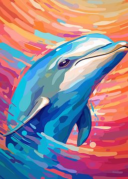 Dolfijn Wilde Natuur WPAP Kleurstijl van Qreative
