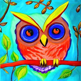 Cute red owl painting by Laly Laura
