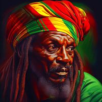 Rasta lifestyle man, in the colours from the Jamaican flag