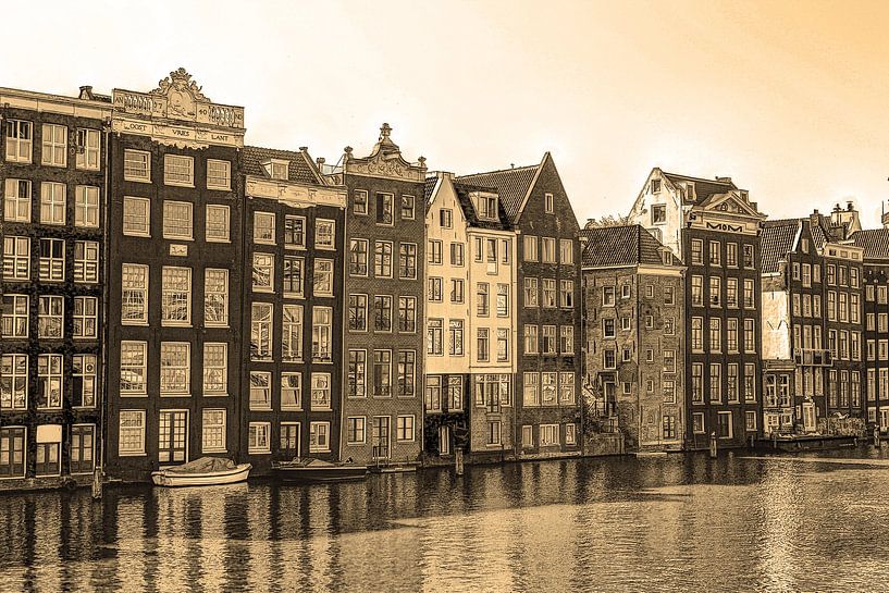 Innere Stadt von Amsterdam Niederlande Sepia von Hendrik-Jan Kornelis