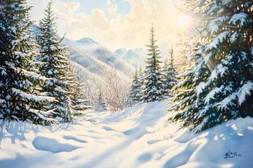 Winterbos Zonlicht van Poster Art Shop