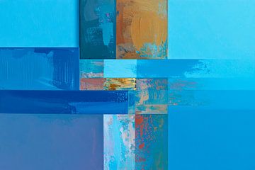 Moderne Abstraktion. Geometrisches Impasto in Blau mit Gold