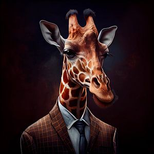 Stattliches Porträt einer Giraffe in einem schicken Anzug