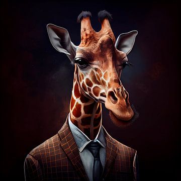 Stately portrait of a Giraffe in a fancy suit by Maarten Knops