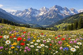 Blütenmeer vor Alpenkraft – Alpine Meadow Bloom von ButterflyPix