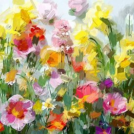 A colourful portrait of flowers abstract modern style. by J.a Dijkstra