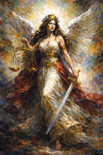 Griekse Godin Nemesis schilderij.