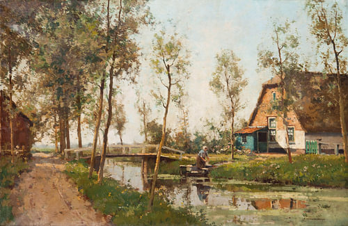 Cornelis Vreedenburgh, Washerwoman on the bank of a canal