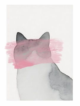Abstrakte Aquarellkatze – Rosa Nebel-Silhouette von Keny Studio
