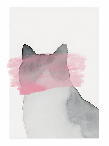 Abstracte aquarelkat - Roze mist silhouet