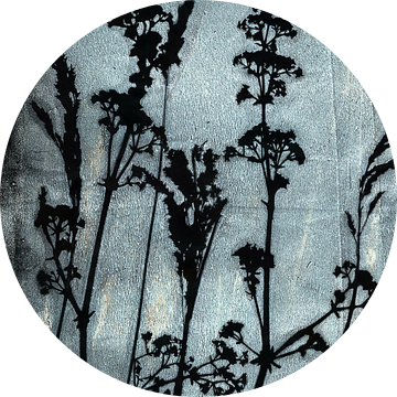 Sogni di fiori.  Retro bloemen, planten en grassen in lichtgrijs blauw en zwart van Dina Dankers