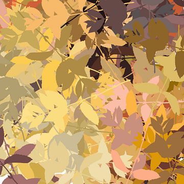 Moderne abstrakte botanische Kunst in warmen Retro-Farben. Herbstblätter von Dina Dankers