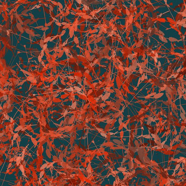 Modern botanical abstract in burnt orange and dark teal by Abstract Minimalist Art