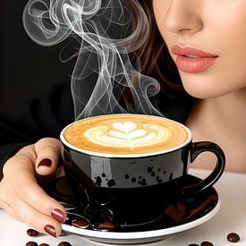 vrouw met hete kop Cappuccino van Egon Zitter