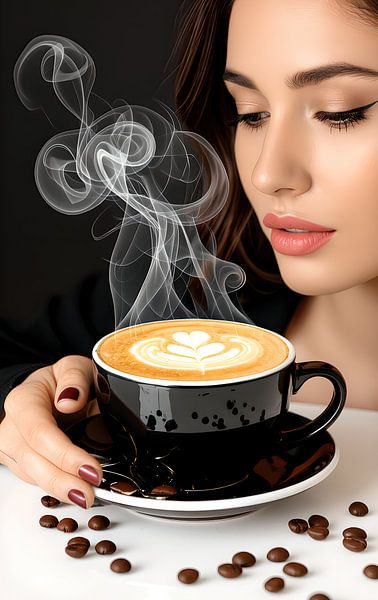 vrouw met hete kop Cappuccino van Egon Zitter