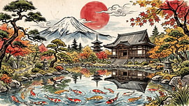 Autumn Temple Beneath Crimson Moon by my pixel art