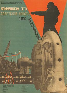 Gustav Klucis, Communisme is gelijk aan Sovjetmacht plus elektrificatie, 1930, litho van Atelier Liesjes