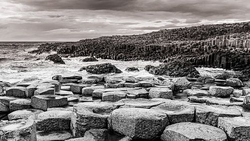The Giant's Causeway in zwart-wit