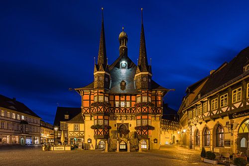 Het beroemde stadhuis in Wernigerode, Harz, Saksen-Anhalt, Duitsland