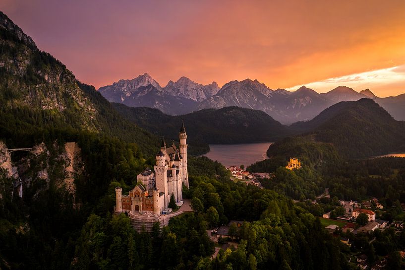 Sunset at Neuschwanstein Castle by Tim Wouters on canvas, poster