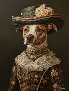 dog in Victorian dress