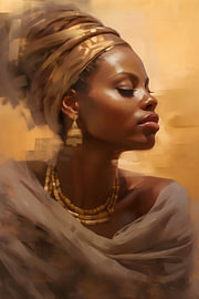 Gelassene afrikanische Frau mit goldener Halskette von Steinfox Art