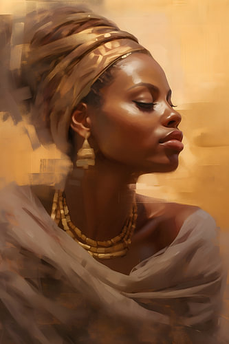 Gelassene afrikanische Frau mit goldener Halskette