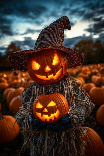 Glowing pumpkins in the autumn field by Poster Art Shop