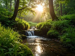 Morgensonne an einem Bach im Wald - Ochtendezon bij een beek in het bos