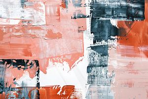 Koraal en Antraciet | Expressief Abstract