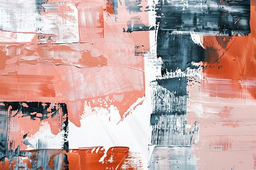 Koraal en Antraciet | Expressief Abstract