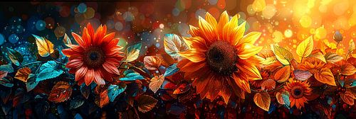 Geometrische voorstelling van zonnebloemen in heldere kleuren