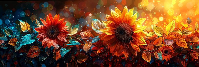 Représentation géométrique de tournesols aux couleurs vives par Poster Art Shop